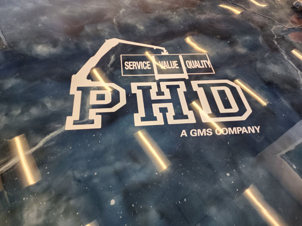 expoxie flooring with logo