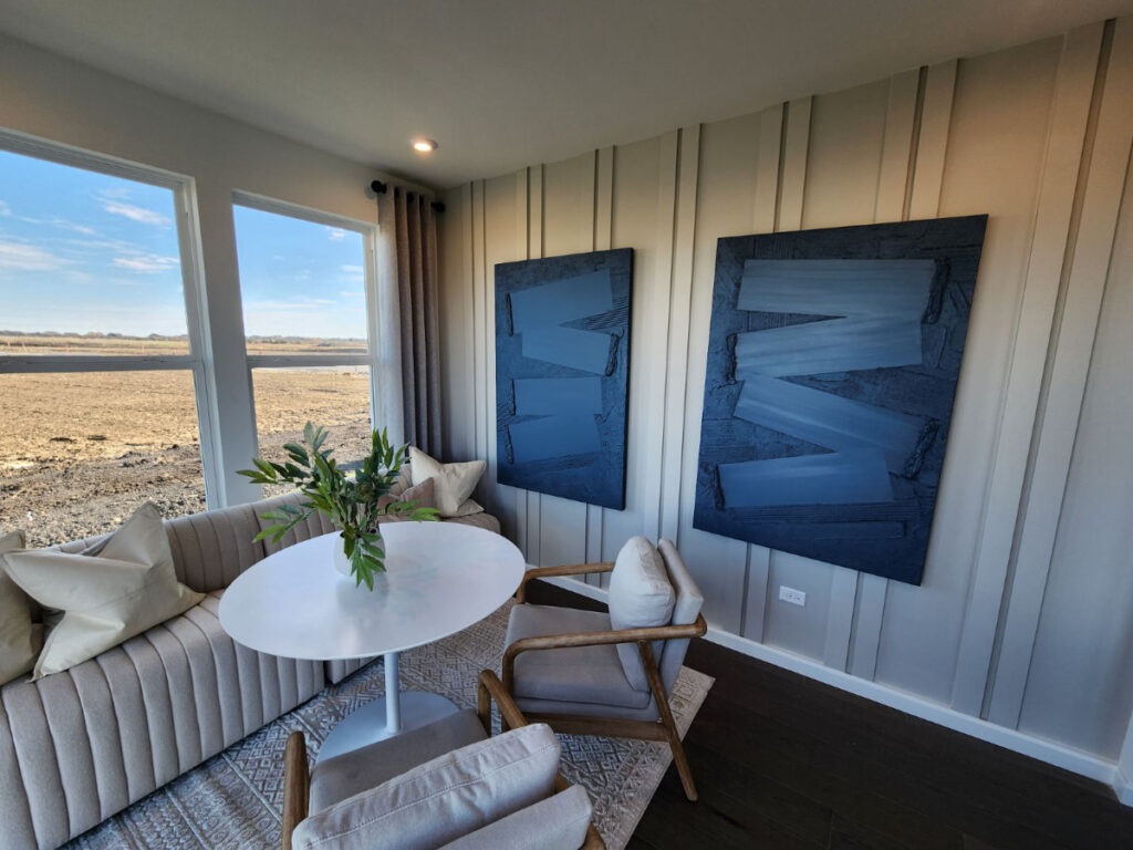 family room with decorative wood accents